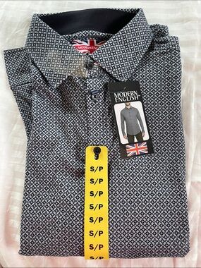 Men's Black & White Micro-Pattern Button-Down Shirt